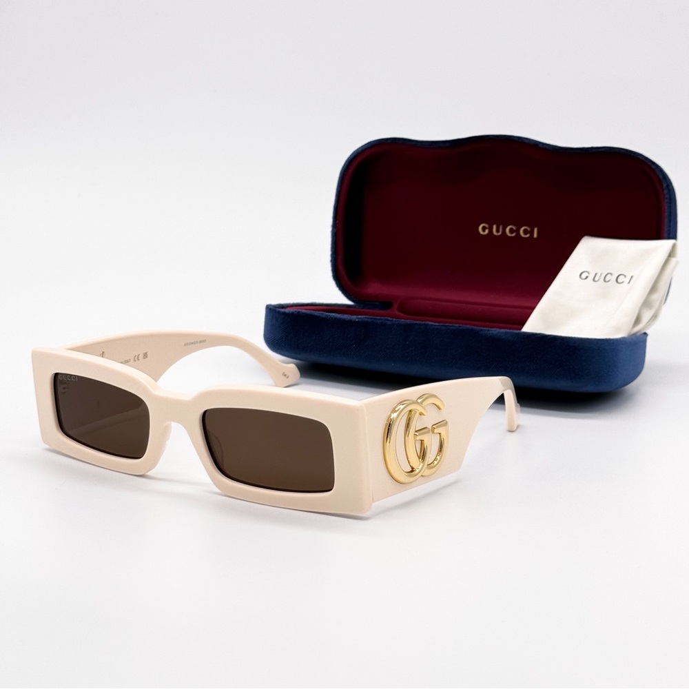 NEW GUCCI GG1425S 004 RECTANGLE BEIGE BROWN WOMEN SUNGLASSES GUCCI - Picture 3 of 12